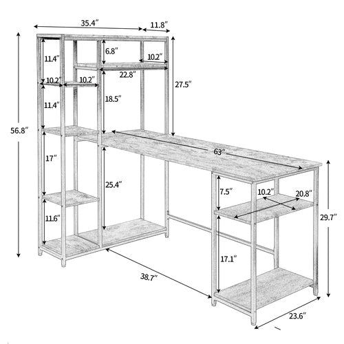 Home Office Desk with Multiple Storage Shelves, Tiger