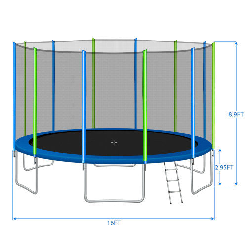 16FT Trampoline for Kids with Safety Enclosure Net, Ladder