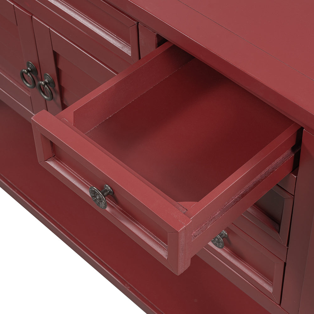 Console Table with 7 Drawers, 1 Cabinet and 1 Shelf, Red