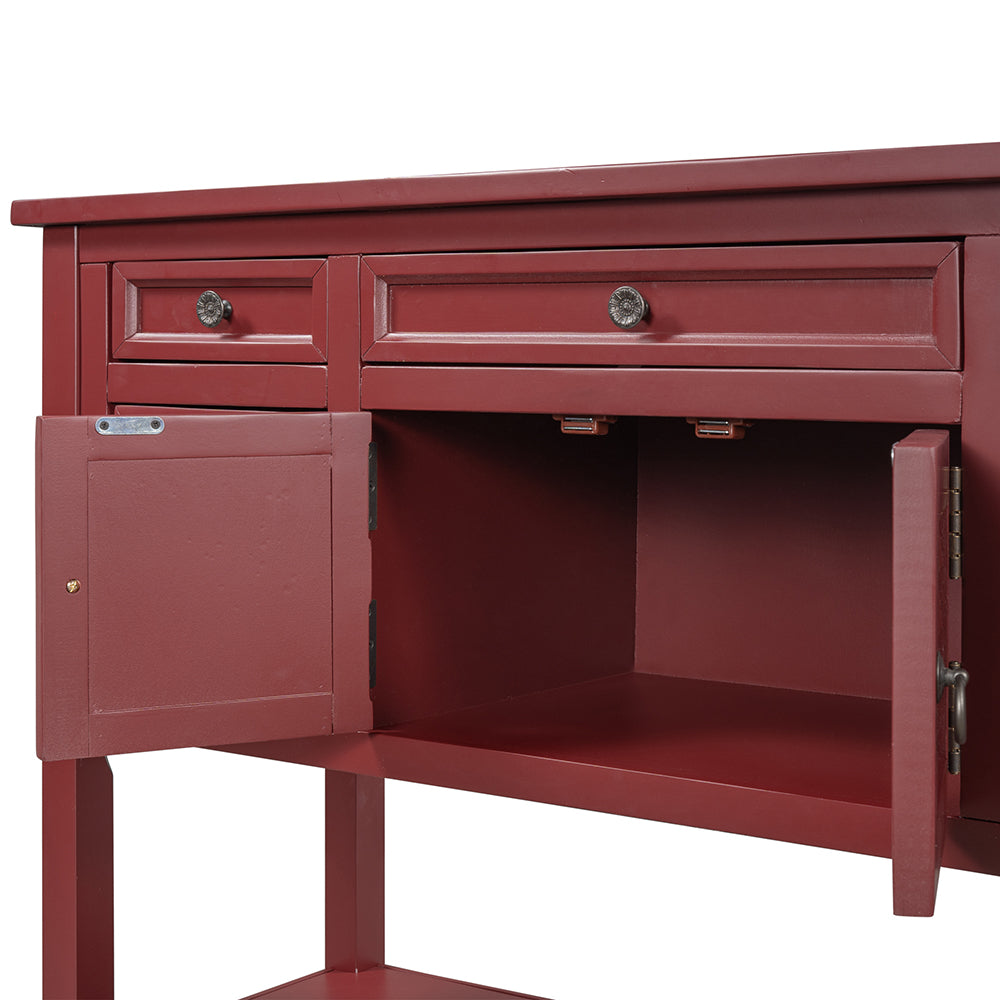 Console Table with 7 Drawers, 1 Cabinet and 1 Shelf, Red