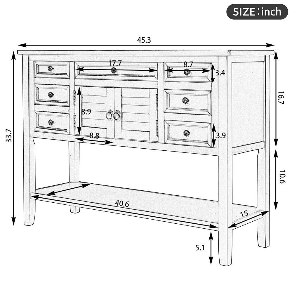 Console Table with Drawers, Cabinet and Shelf