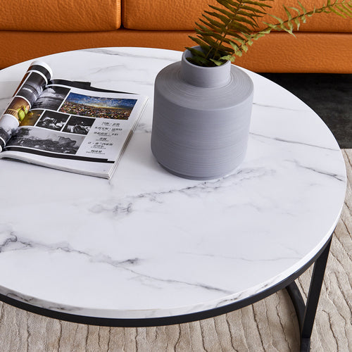 Modern Nesting Coffee Table, Black Metal Frame with Marble Color Top