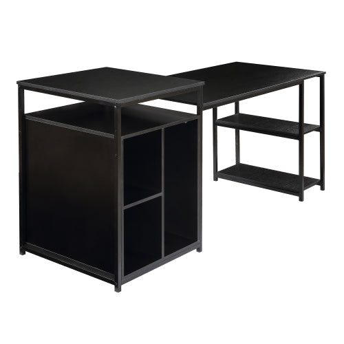 Home Office Computer Desk with Storage Shelf, Black