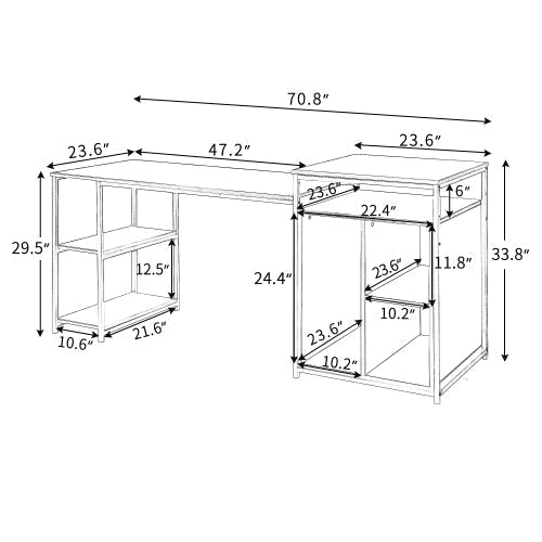 Home Office Computer Desk with Storage Shelf, Black