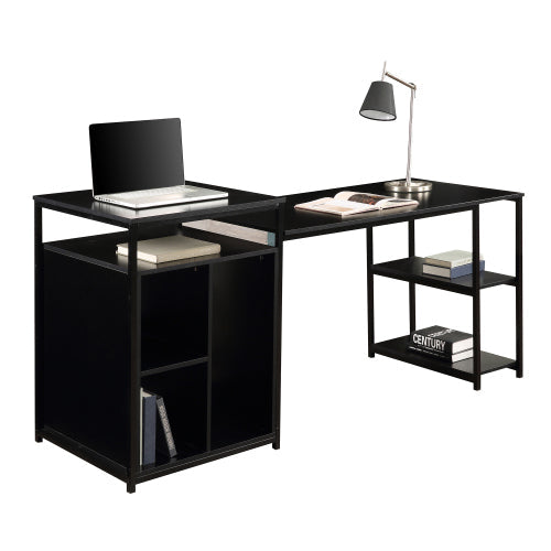 Home Office Computer Desk with Storage Shelf, Black