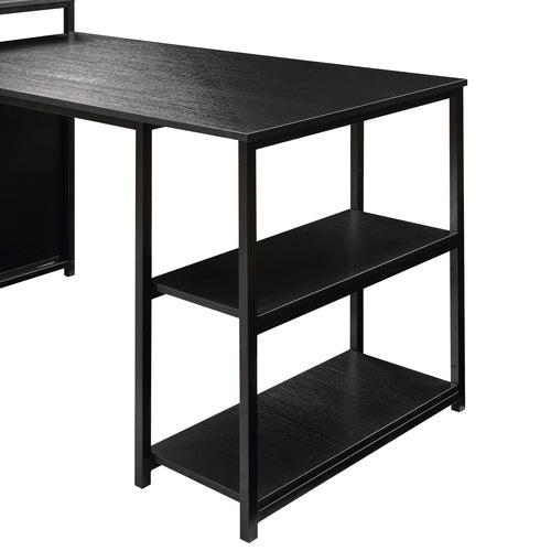 Home Office Computer Desk with Storage Shelf, Black