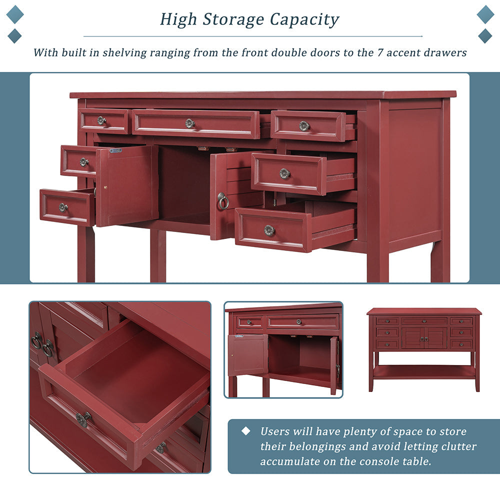 Console Table with Drawers, Cabinet and Shelf