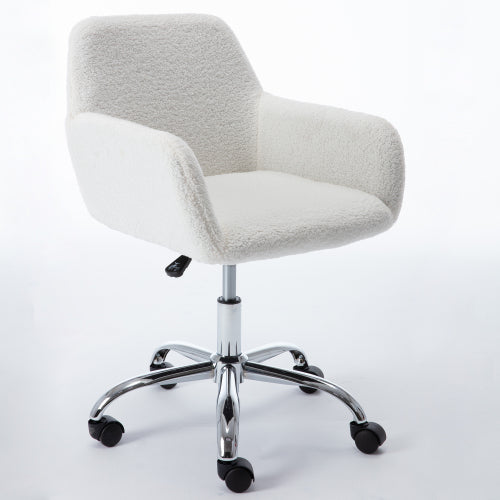 Height Adjustable Faux Fur Office Chair, White