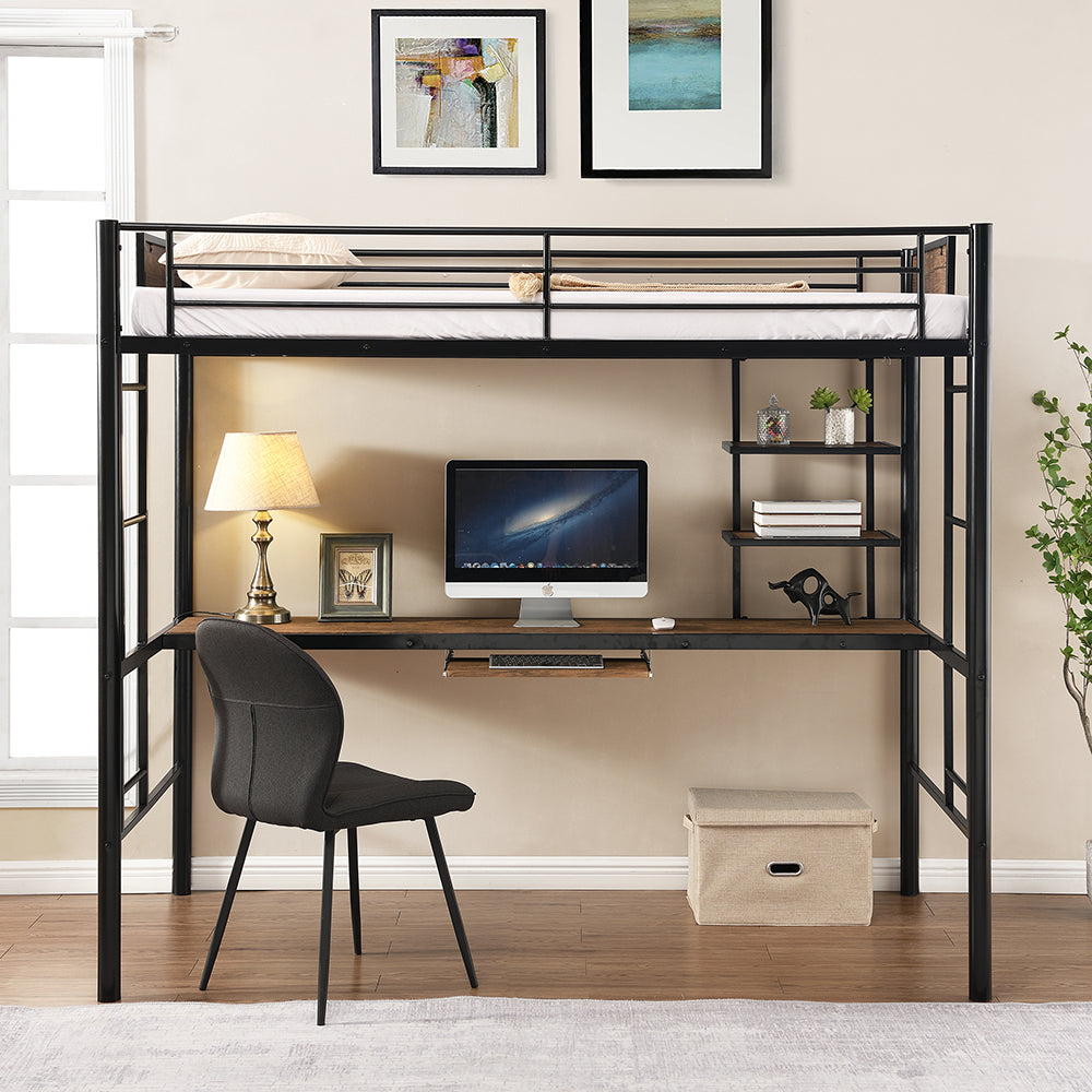 Twin Size Loft Bed with Desk and Shelf