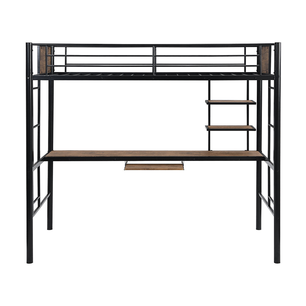 Twin Size Loft Bed with Desk and Shelf