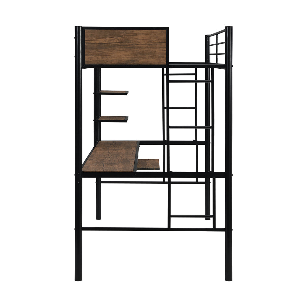 Twin Size Loft Bed with Desk and Shelf