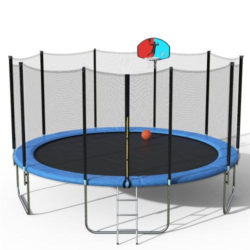 15 FT Round Trampoline with Safety Net, Basketball Hoop