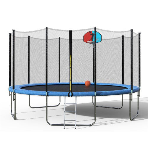 15 FT Round Trampoline with Safety Net, Basketball Hoop