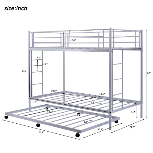 Twin over Twin Bunk Bed with Trundle, Grey