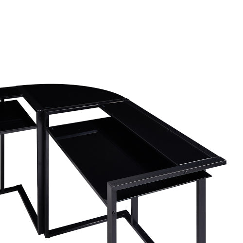 L-Shaped Corner Glass Workstation Desk, Black