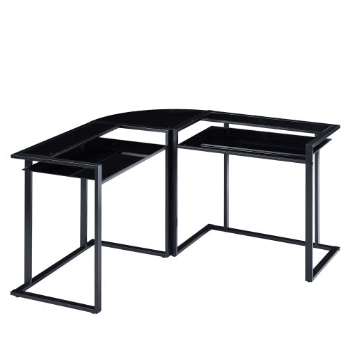 L-Shaped Corner Glass Workstation Desk, Black