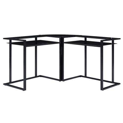 L-Shaped Corner Glass Workstation Desk, Black