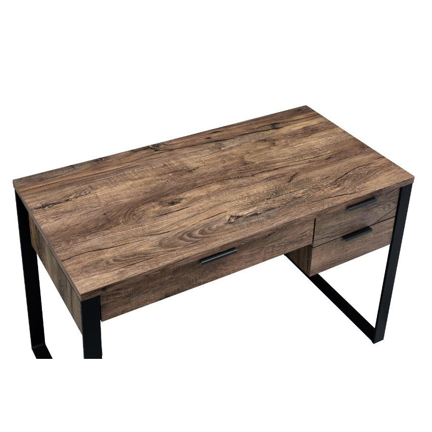 Writing Desk with Drawers, Weathered Oak & Black Finish