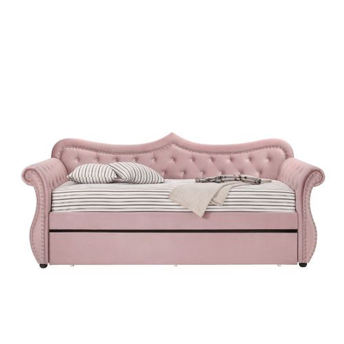 Traditional Style Velvet Daybed with Trundle, Pink