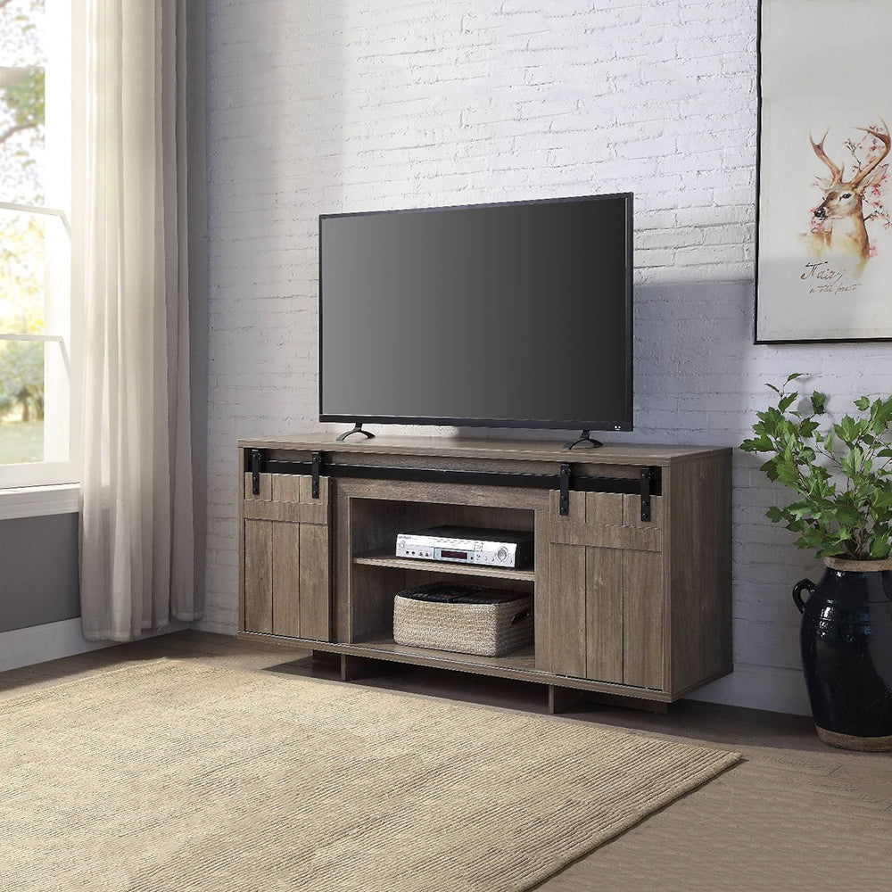 TV Stand with Sliding Barn Doors and Shelves