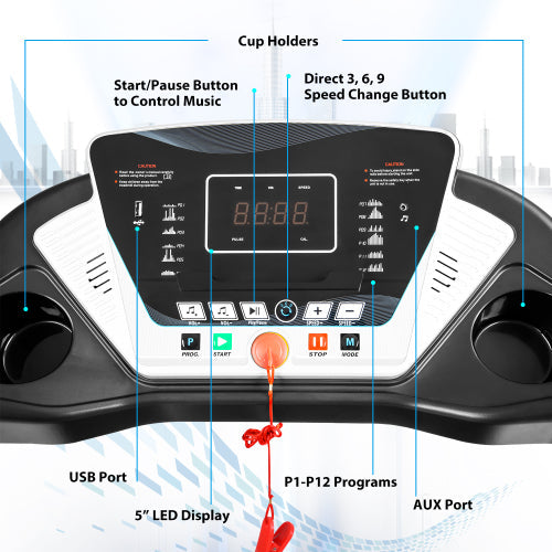 Electric Treadmill Motorized Running Machine 1.5 HP with Speaker