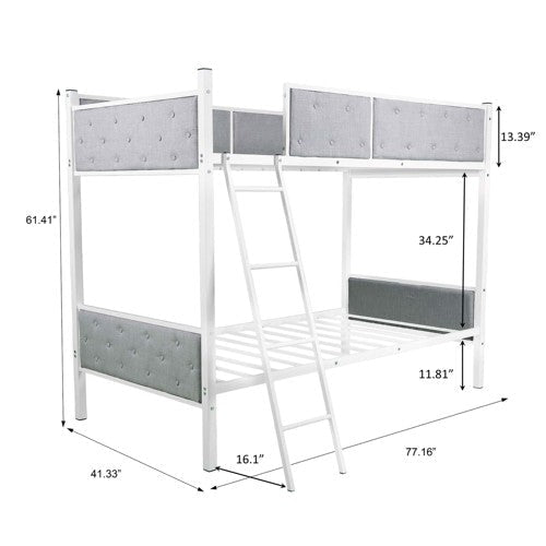 Upholstered Twin over Twin Bunk Bed, Gray