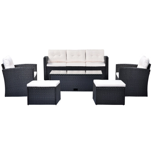 6pcs Wicker PE Rattan Patio Sectional Sofa Set, Black