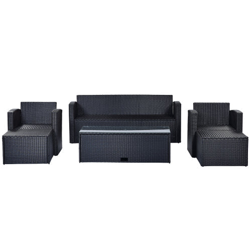 6pcs Wicker PE Rattan Patio Sectional Sofa Set, Black