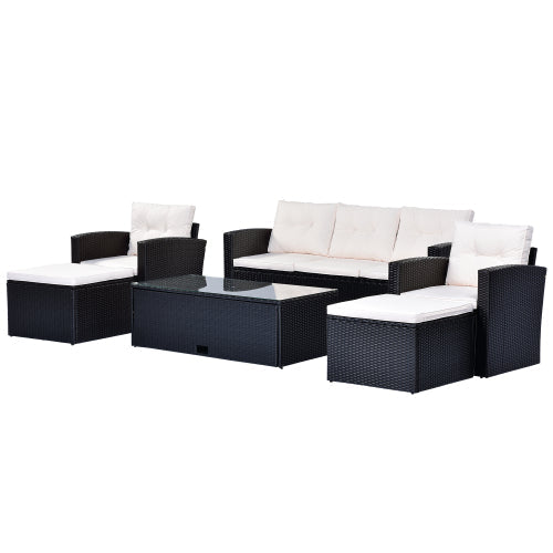 6pcs Wicker PE Rattan Patio Sectional Sofa Set, Black