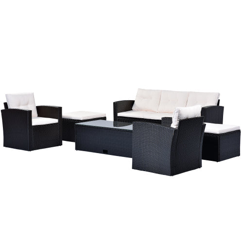 6pcs Wicker PE Rattan Patio Sectional Sofa Set, Black