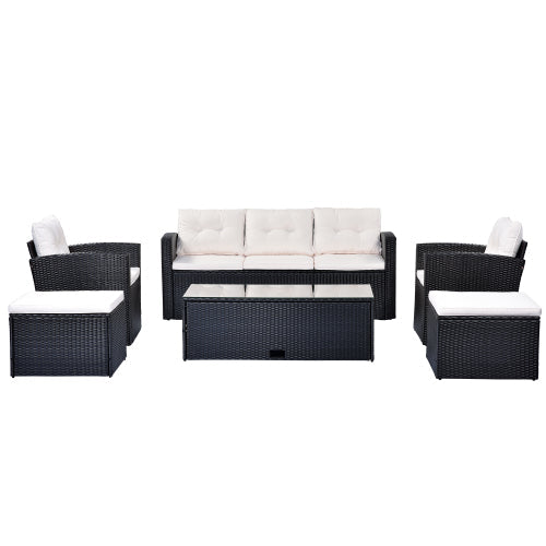 6pcs Wicker PE Rattan Patio Sectional Sofa Set, Black