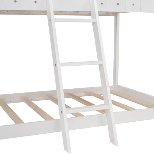 Twin Over Twin Bunk Bed with Roof, White Gray