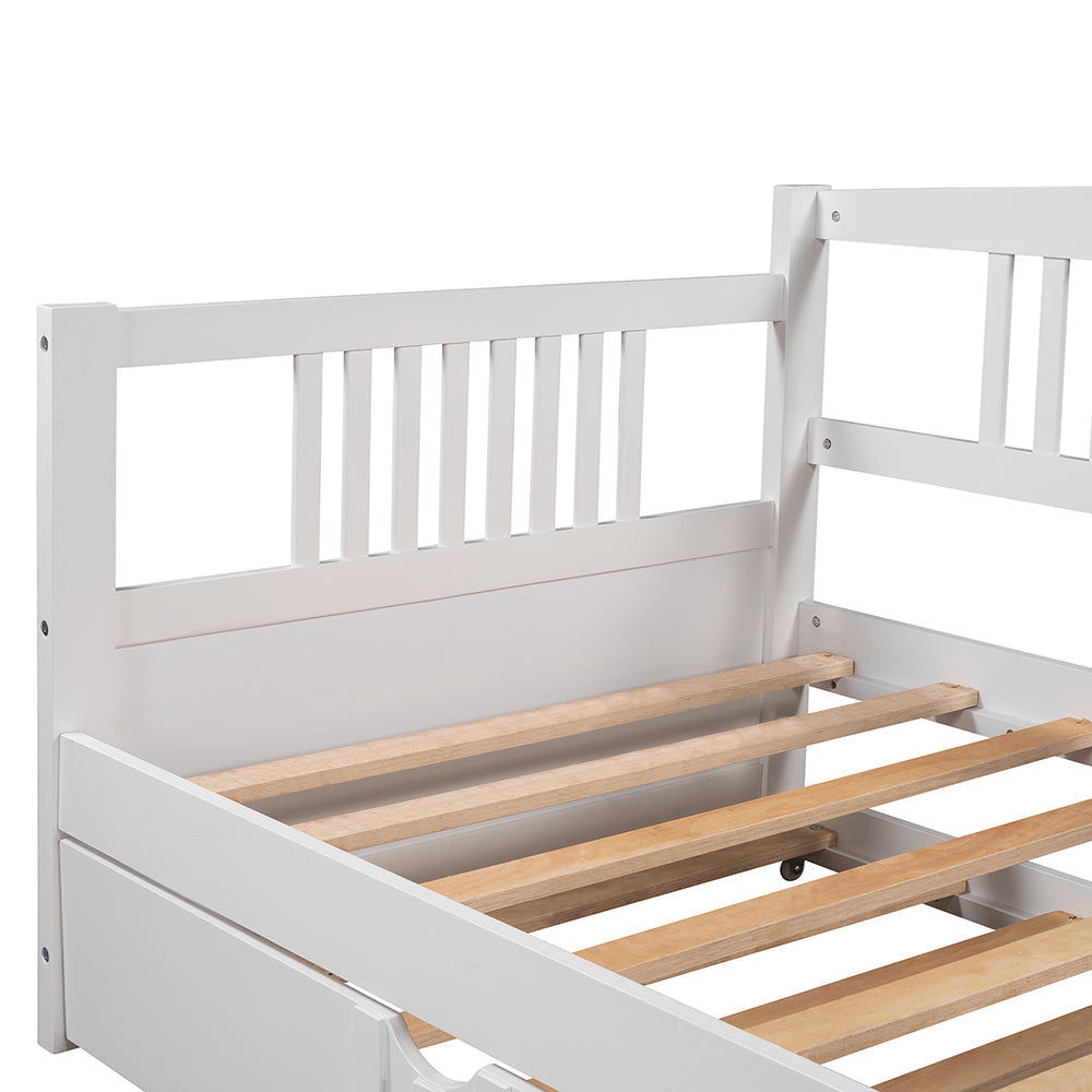 Twin Size Daybed Wood Bed with Twin Size Trundle,White