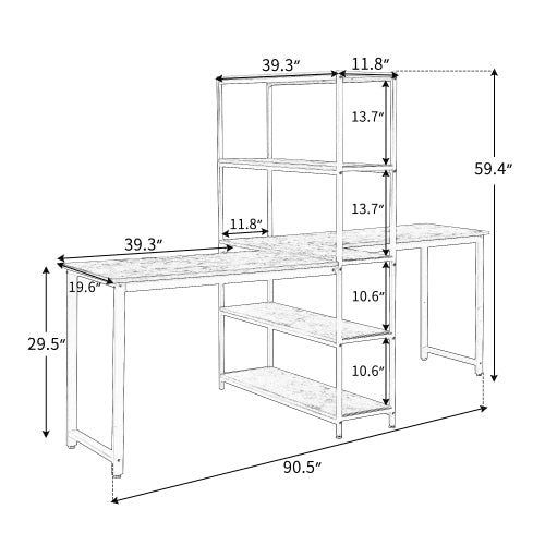 Home Office Two Person Computer Desk with Shelves, Brown