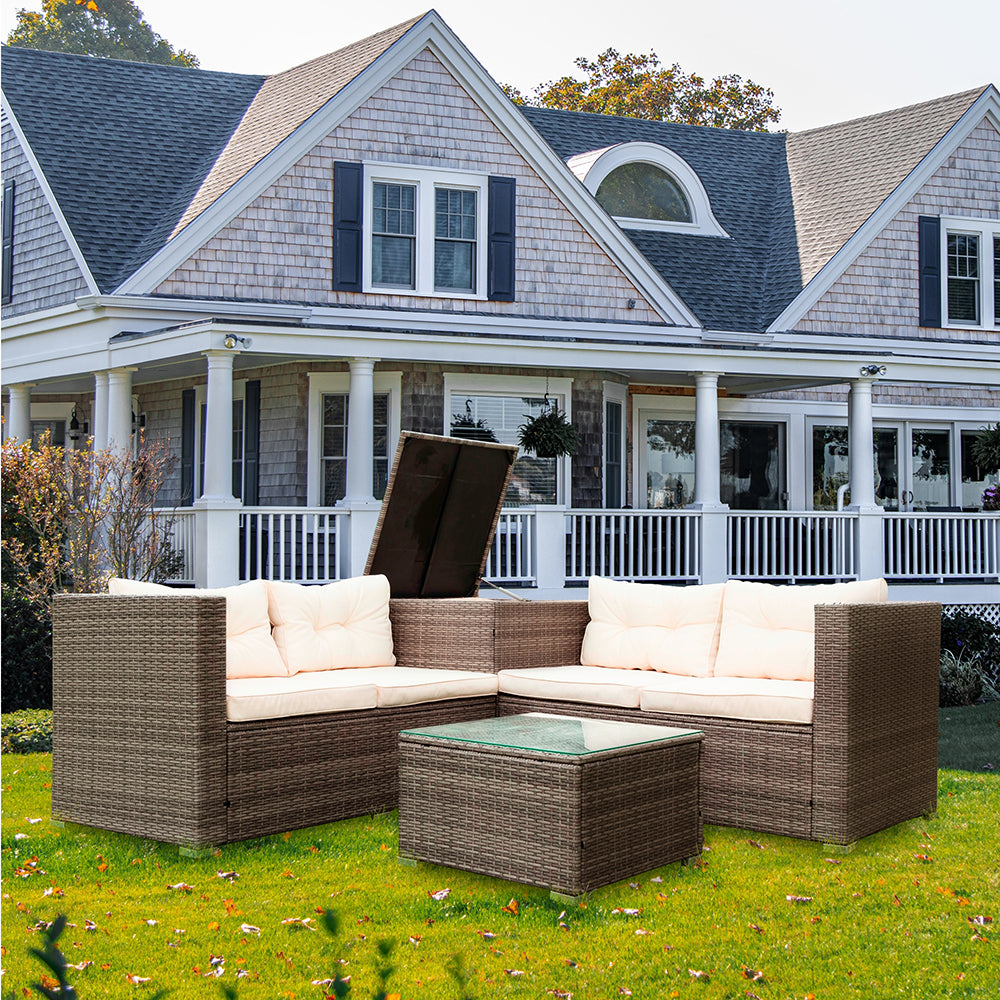 Rattan Sectional Sofa Set with Storage Box