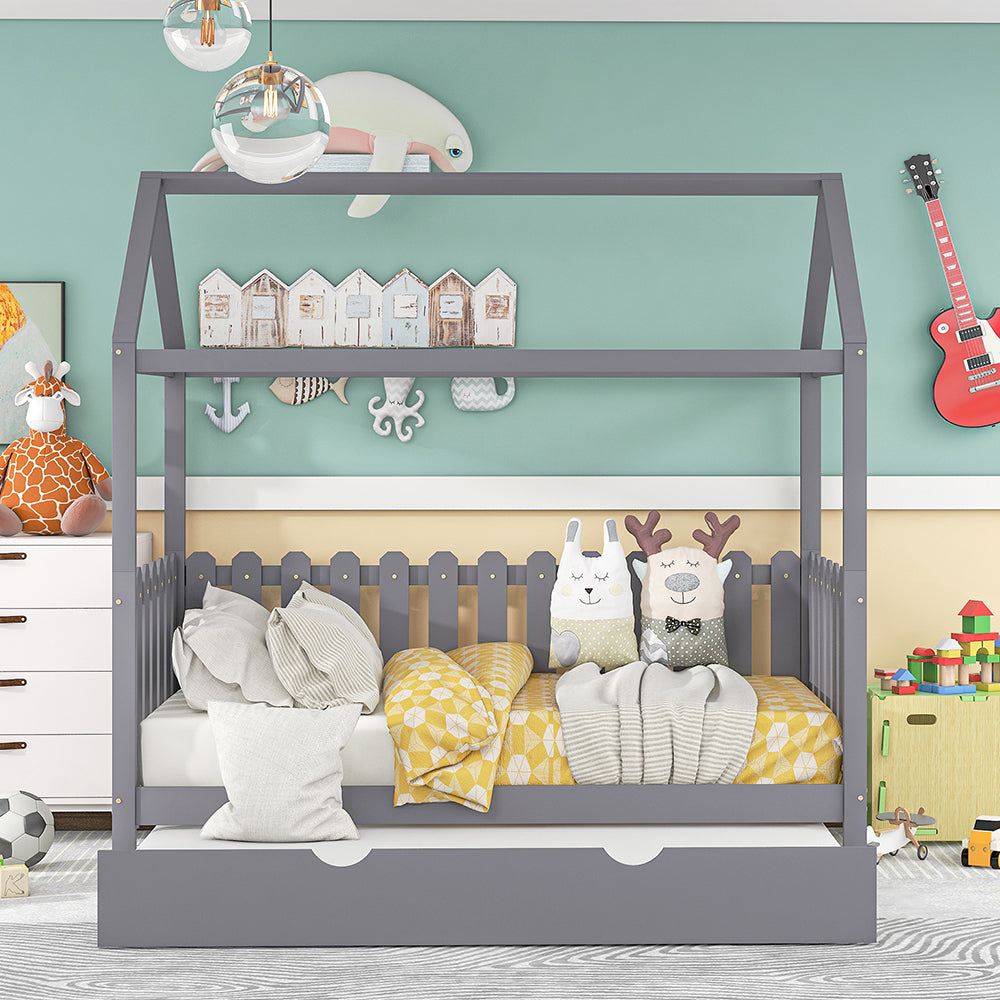 Twin Size House Bed with Trundle