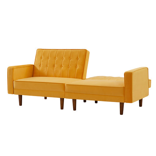 Velvet Square Loveseat Arm Sofa Bed, Yellow