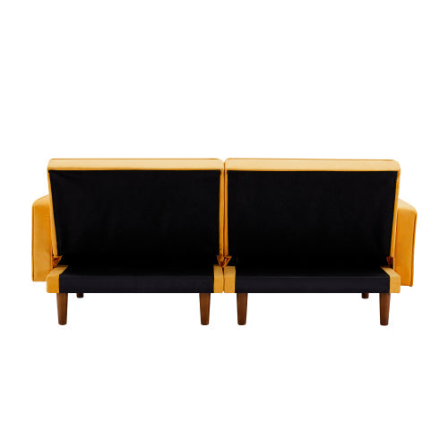 Velvet Square Loveseat Arm Sofa Bed, Yellow