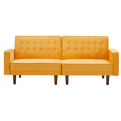 Velvet Square Loveseat Arm Sofa Bed, Yellow