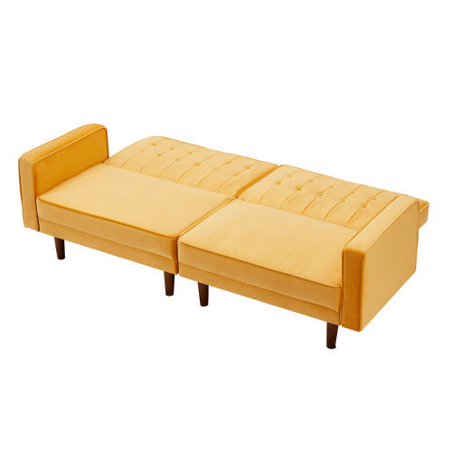 Velvet Square Loveseat Arm Sofa Bed, Yellow