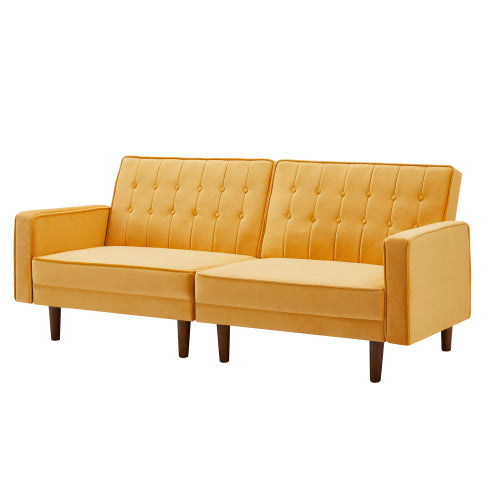 Velvet Square Loveseat Arm Sofa Bed, Yellow