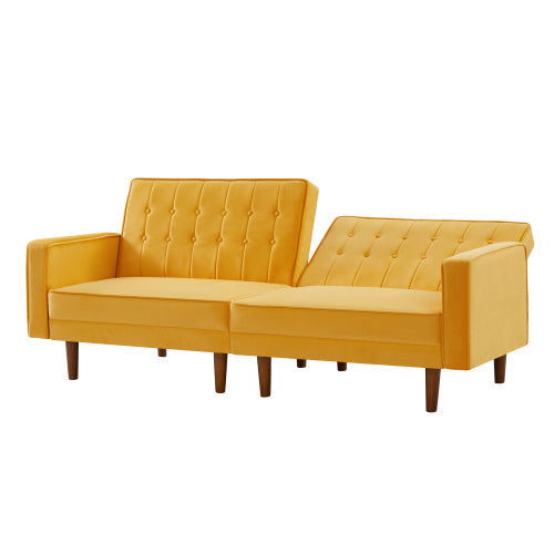 Velvet Square Loveseat Arm Sofa Bed, Yellow