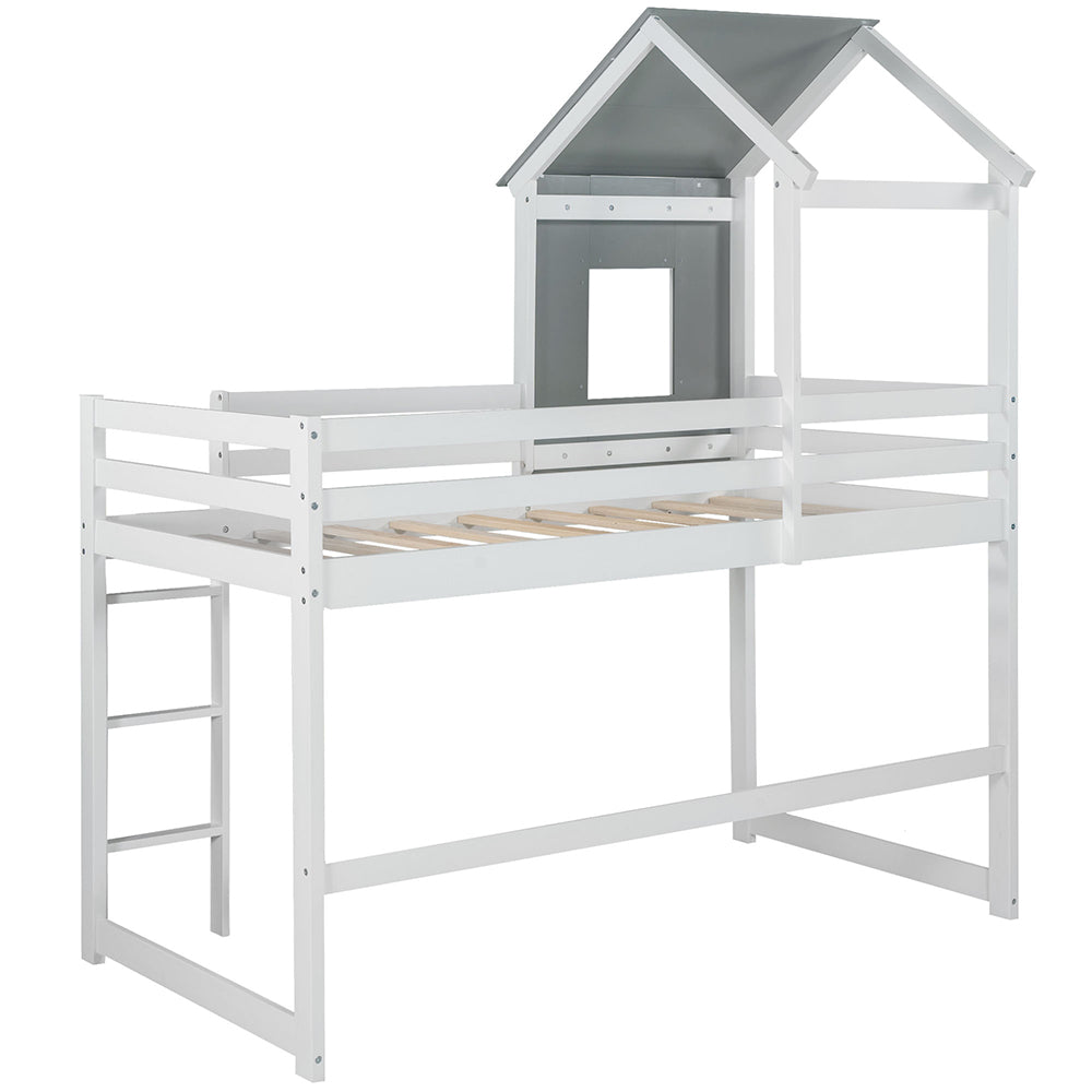 Twin Size Loft House Bed with Roof