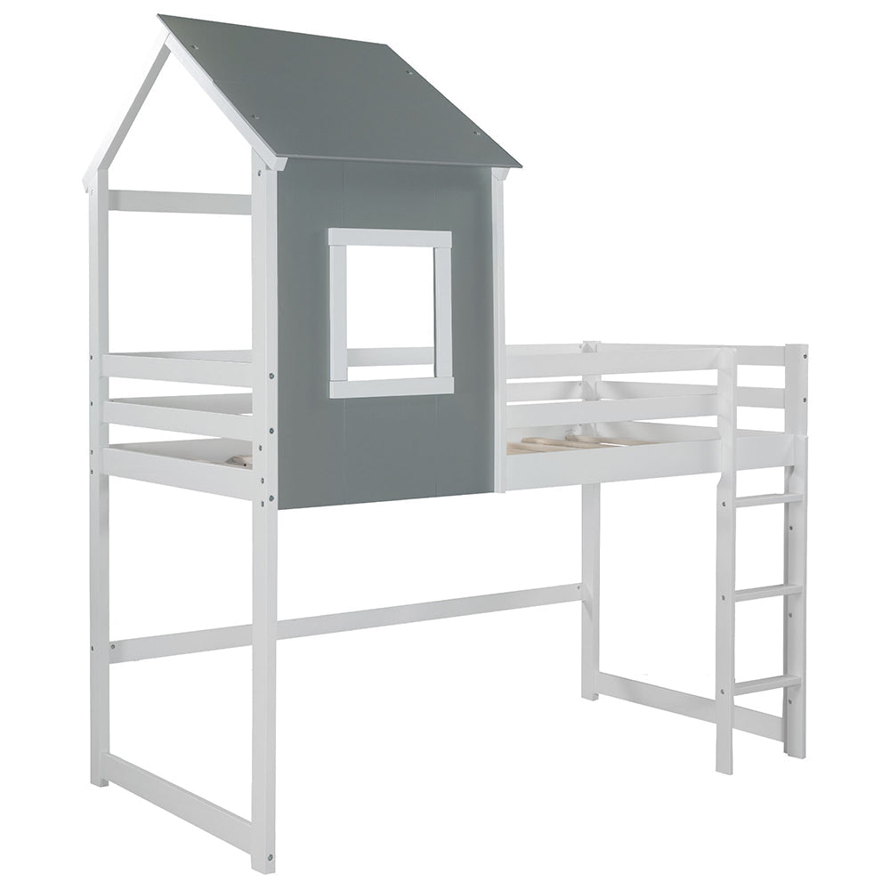 Twin Size Loft House Bed with Roof