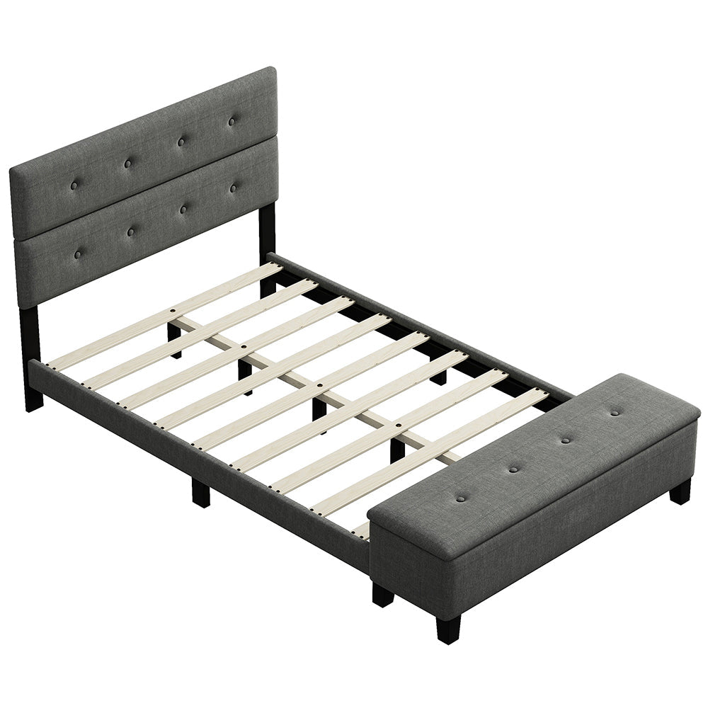 Upholstered Queen Size Platform Bed with Storage Case