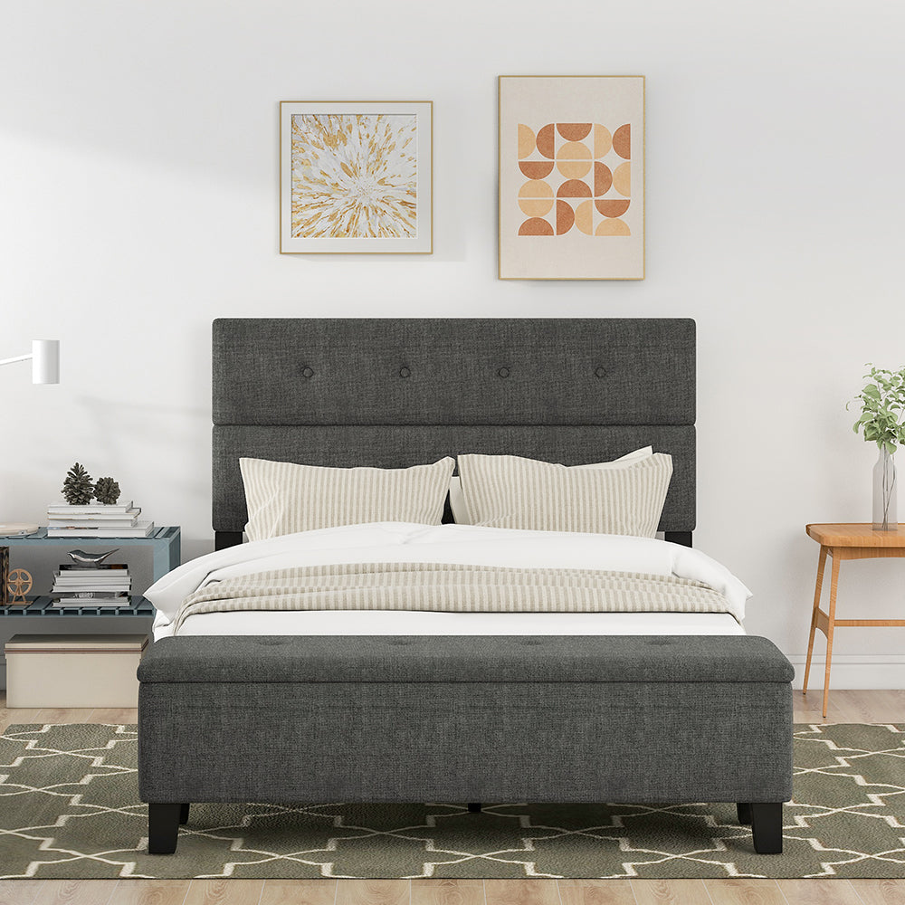 Upholstered Queen Size Platform Bed with Storage Case