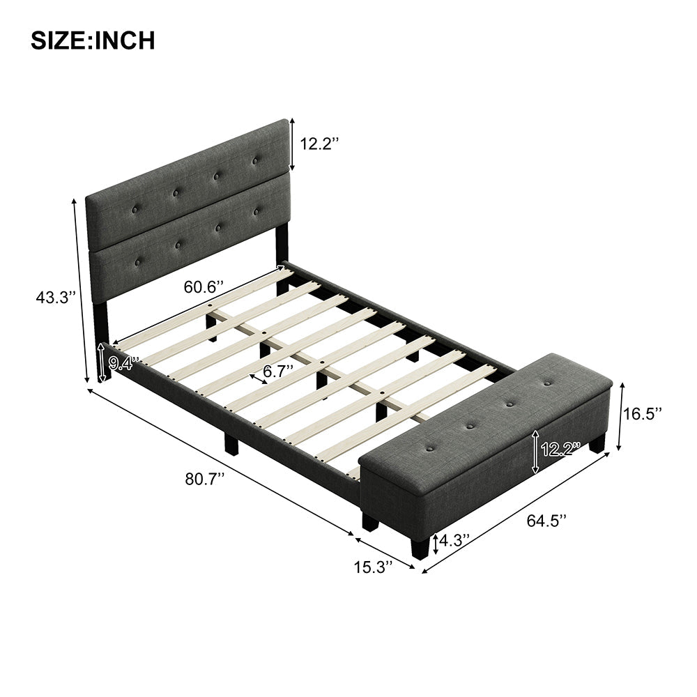 Upholstered Queen Size Platform Bed with Storage Case