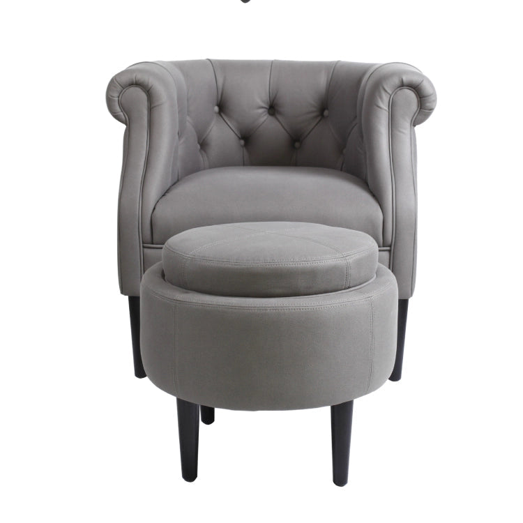 Tufted Sofa Arm Chair and Ottoman, Gray