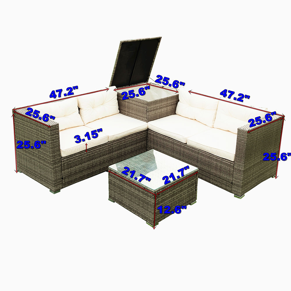 Rattan Sectional Sofa Set with Storage Box