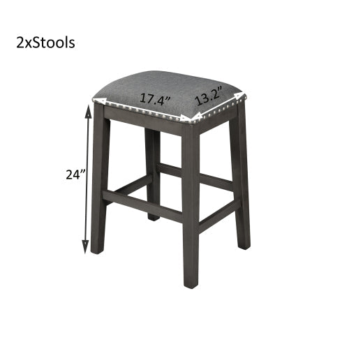 Wooden Stools Chairs with Trim Set of 2, Gray